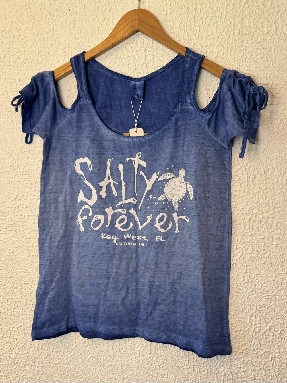 Exist Blue Cold-Shoulder Tee with White Graphic